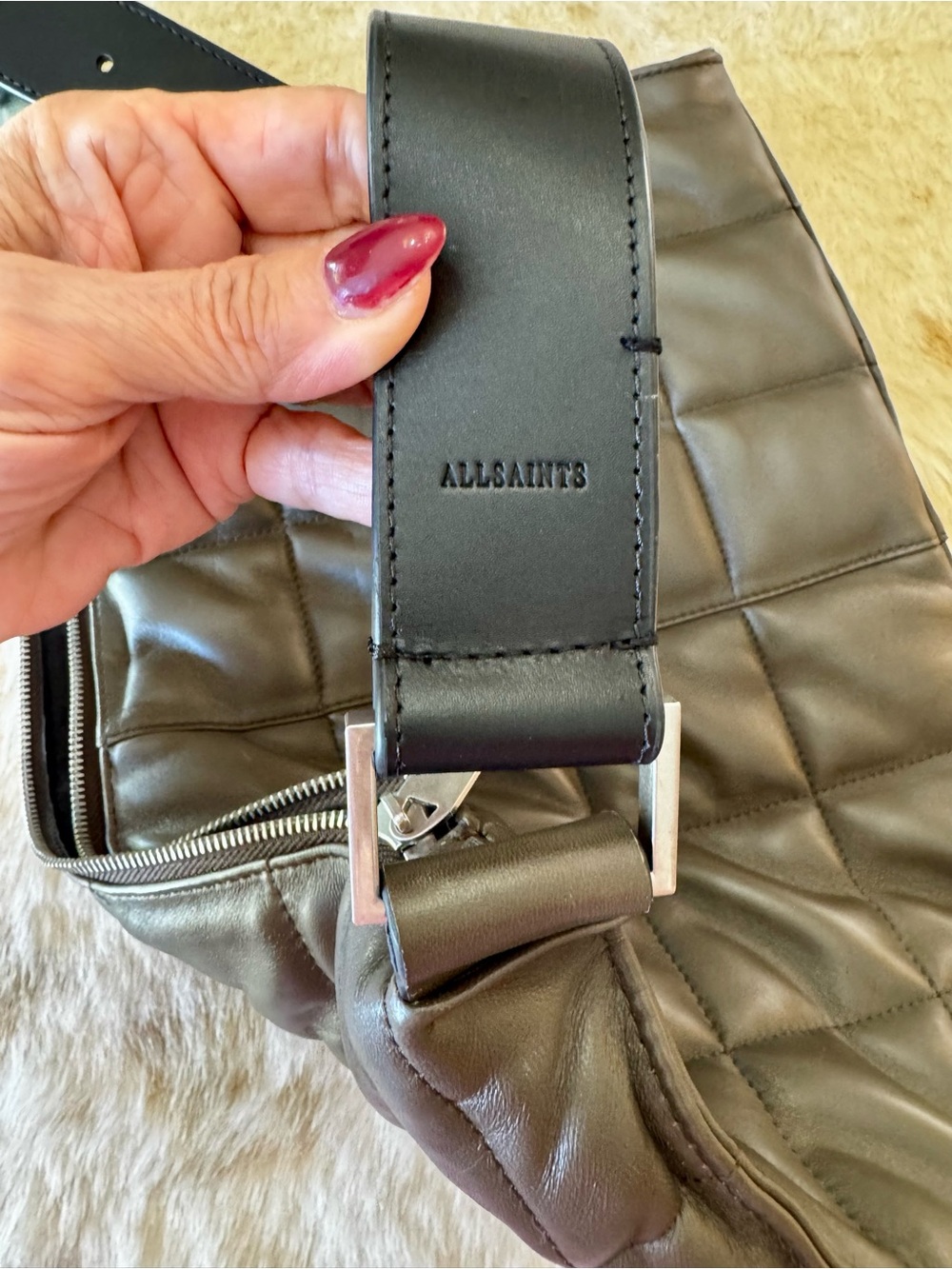 AllSaints Edburg choc brown leather puffer shoulder bag - Picture 4 of 10